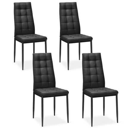 Set of 4 Fabric Dining Chairs Set with Upholstered Cushion and High Back - Black - Dining Chairs