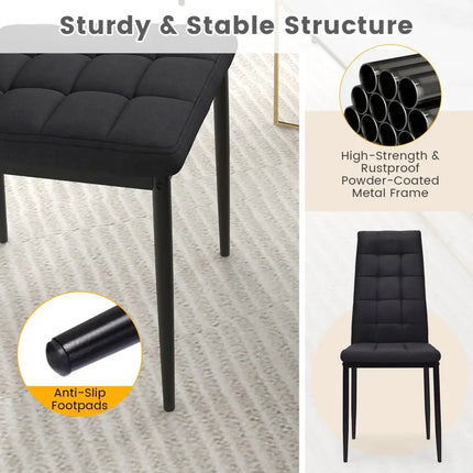 Set of 4 Fabric Dining Chairs Set with Upholstered Cushion and High Back - Black - Dining Chairs
