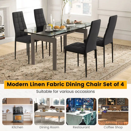 Set of 4 Fabric Dining Chairs Set with Upholstered Cushion and High Back - Black - Dining Chairs