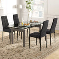Set of 4 Fabric Dining Chairs Set with Upholstered Cushion and High Back - Black - Dining Chairs