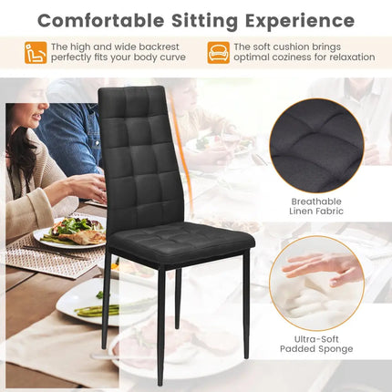 Set of 4 Fabric Dining Chairs Set with Upholstered Cushion and High Back - Black - Dining Chairs