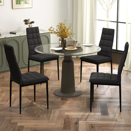 Set of 4 Fabric Dining Chairs Set with Upholstered Cushion and High Back - Black - Dining Chairs