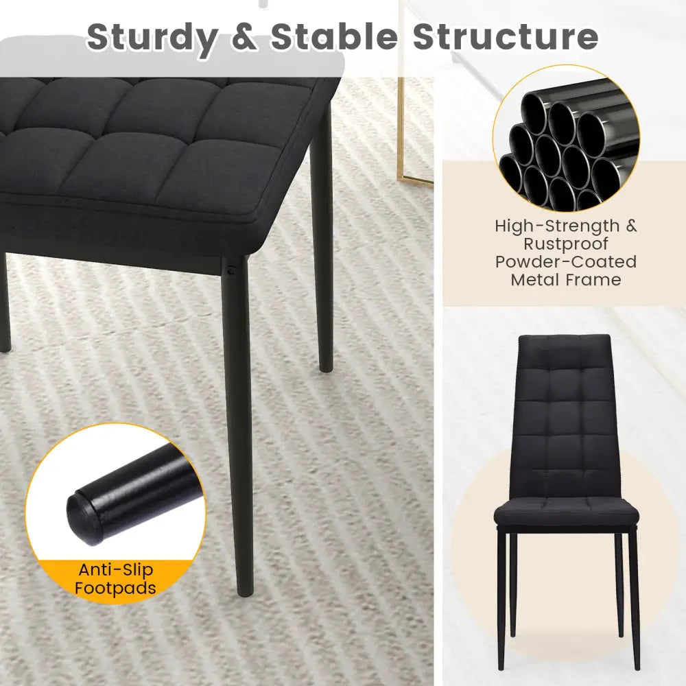Set of 4 Fabric Dining Chairs Set with Upholstered Cushion and High Back - Black - Dining Chairs
