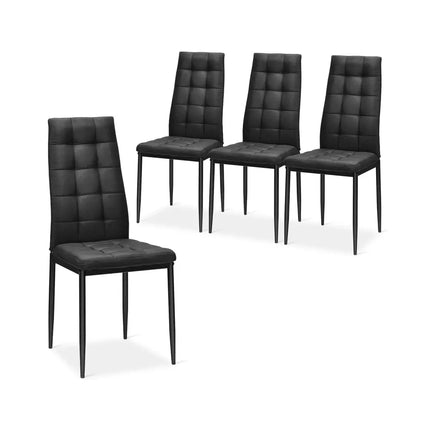Set of 4 Fabric Dining Chairs Set with Upholstered Cushion and High Back - Black - Dining Chairs