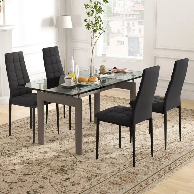 Set of 4 Fabric Dining Chairs Set with Upholstered Cushion and High Back - Black - Dining Chairs