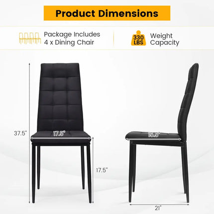 Set of 4 Fabric Dining Chairs Set with Upholstered Cushion and High Back - Black - Dining Chairs