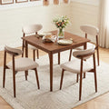 Set of 4 Fabric Upholstered Dining Chairs with Curved Backs-Beige - Beige - Dining Chairs