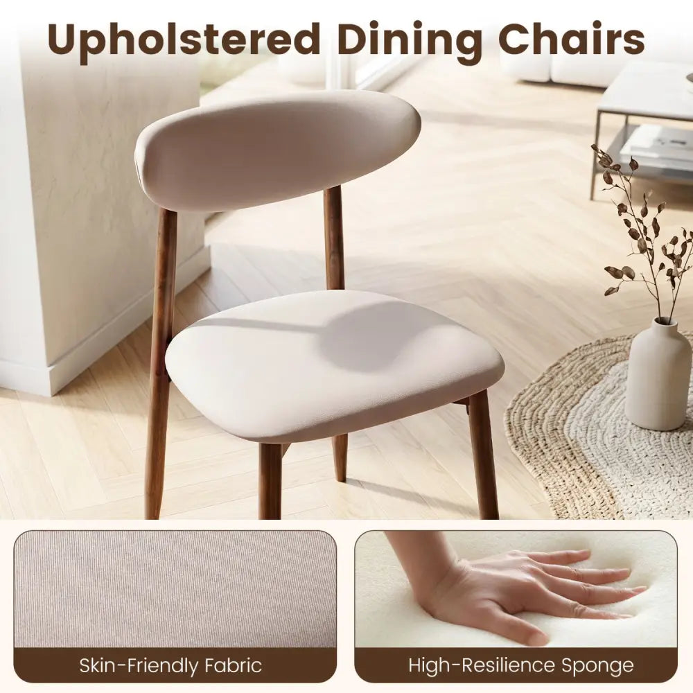 Set of 4 Fabric Upholstered Dining Chairs with Curved Backs-Beige - Beige - Dining Chairs