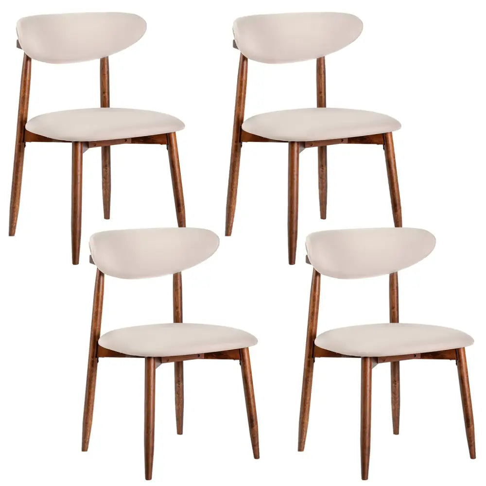 Set of 4 Fabric Upholstered Dining Chairs with Curved Backs-Beige - Beige - Dining Chairs