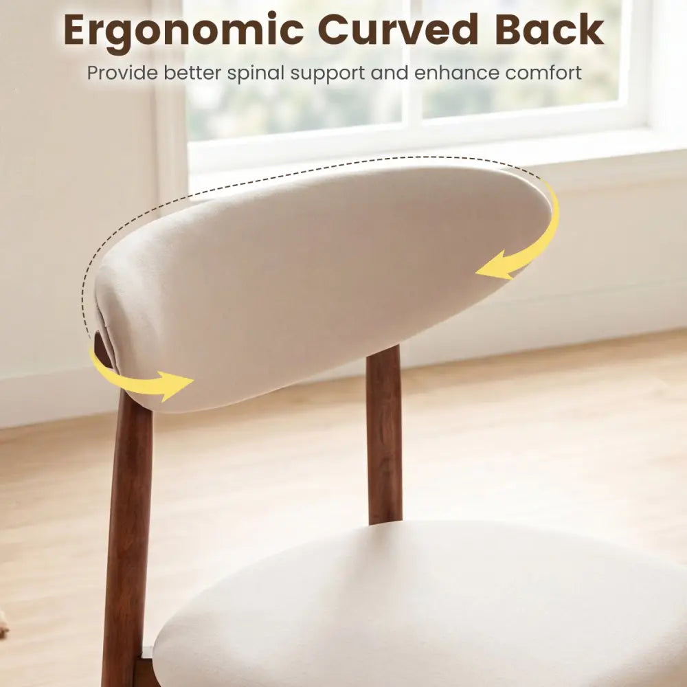 Set of 4 Fabric Upholstered Dining Chairs with Curved Backs-Beige - Beige - Dining Chairs