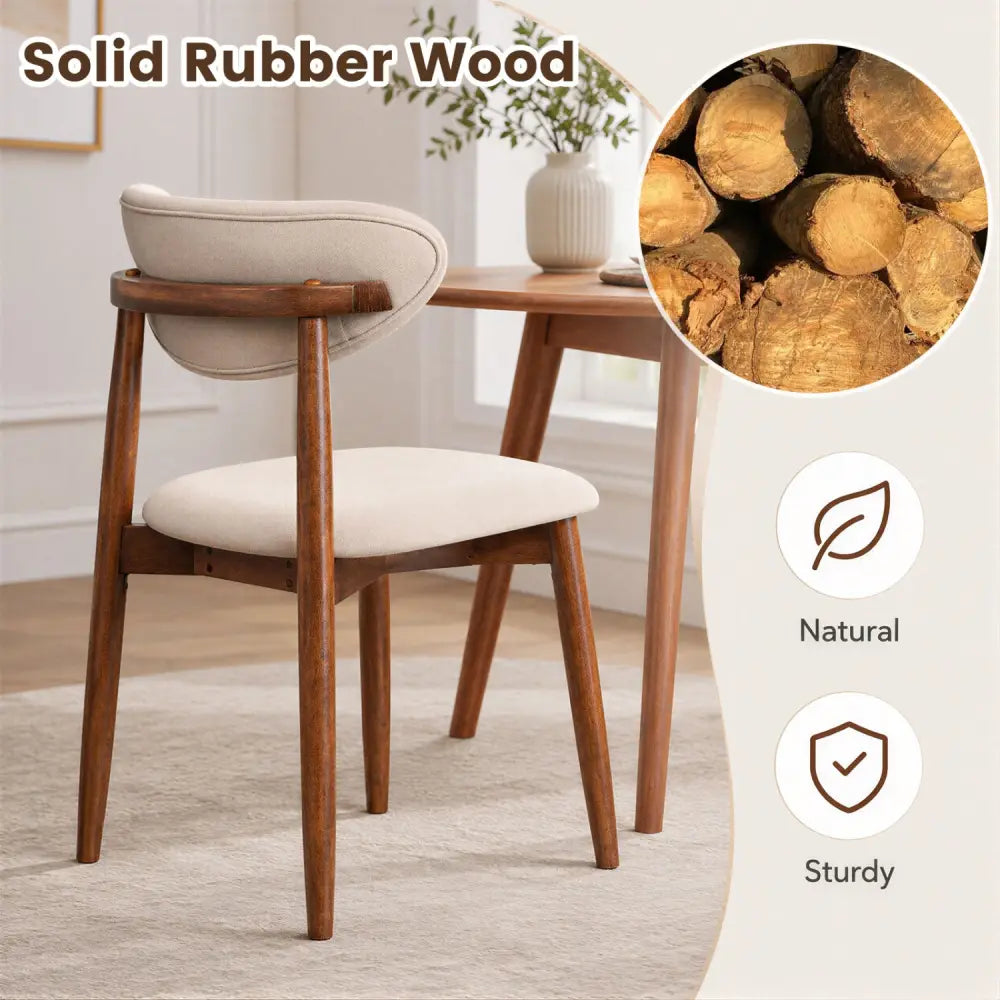 Set of 4 Fabric Upholstered Dining Chairs with Curved Backs-Beige - Beige - Dining Chairs