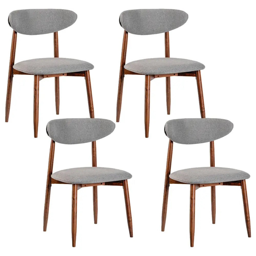 Set of 4 Fabric Upholstered Dining Chairs with Curved Backs-Gray - Gray - Dining Chairs