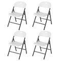 Set of 4 Foldable Plastic Chairs with Ergonomic Backrest-White - White - Dining Chairs