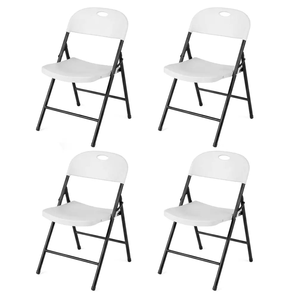 Set of 4 Foldable Plastic Chairs with Ergonomic Backrest-White - White - Dining Chairs