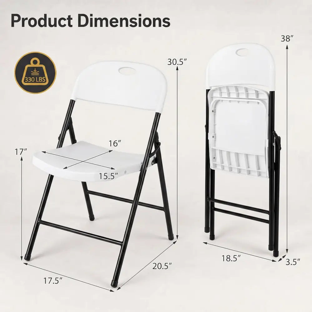 Set of 4 Foldable Plastic Chairs with Ergonomic Backrest-White - White - Dining Chairs