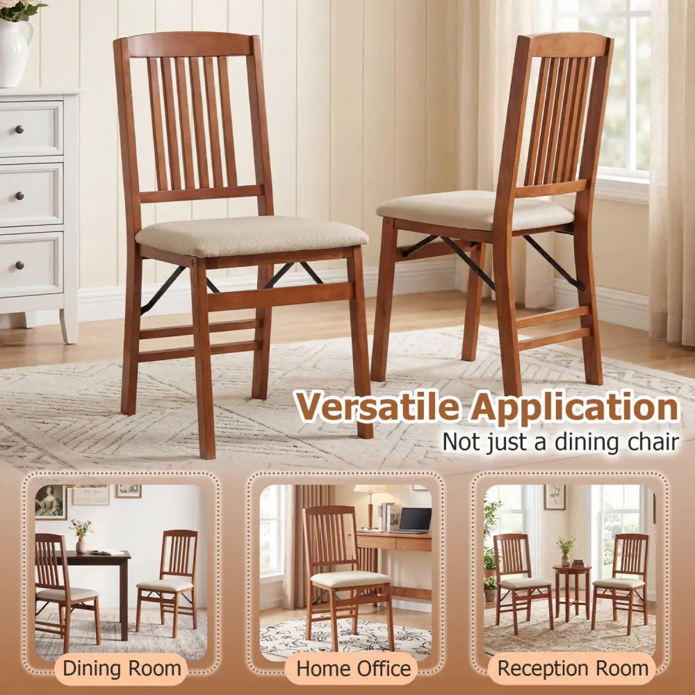 Set of 4 Foldable Upholstered Kitchen Chairs with Padded Seat-Beige - Beige - Dining Chairs