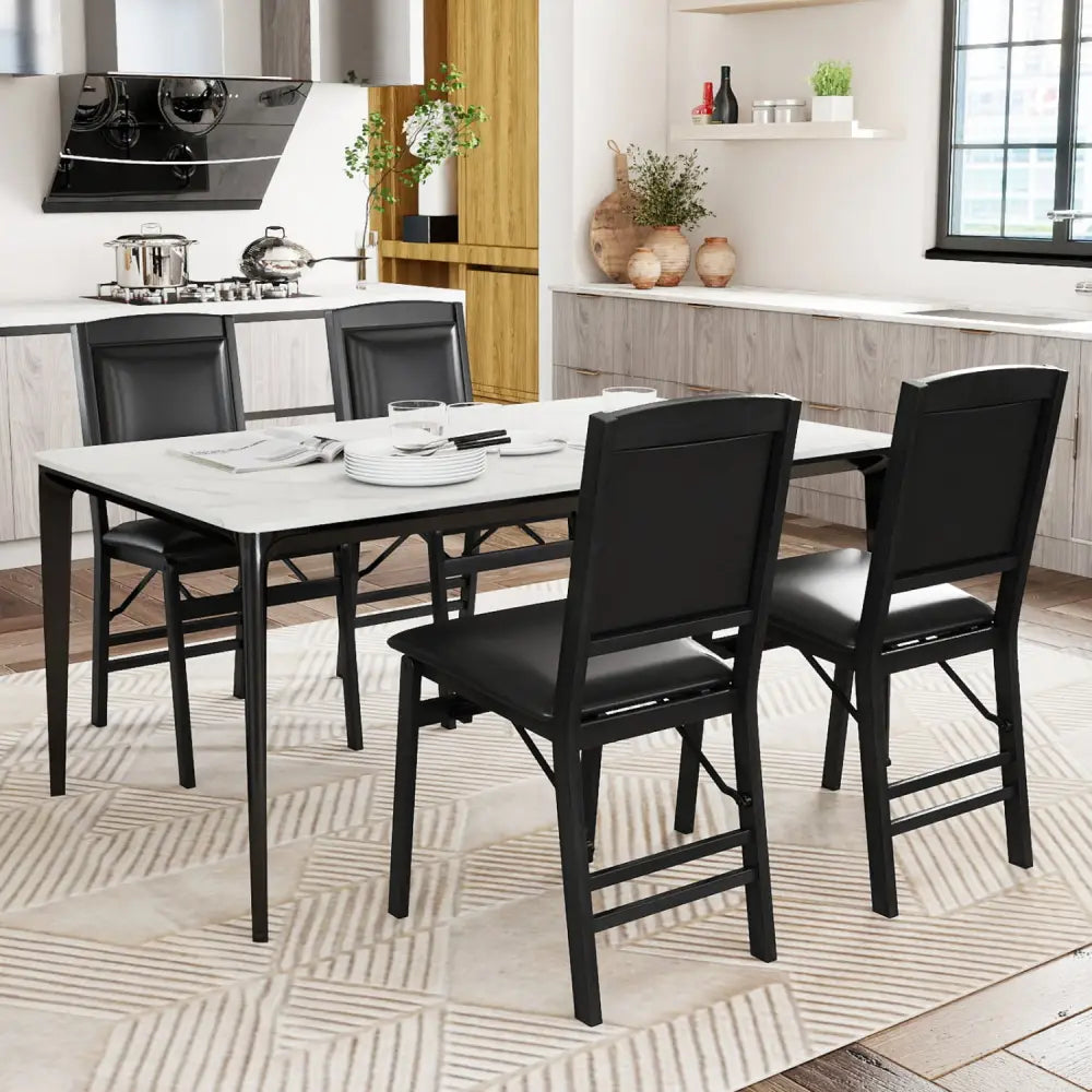 Set of 4 Folding Dining Chairs with Padded Seat and High Backrest-Black - Black - Dining Chairs