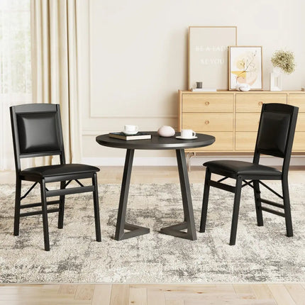 Set of 4 Folding Dining Chairs with Padded Seat and High Backrest - Black - Oasis Home Essentials