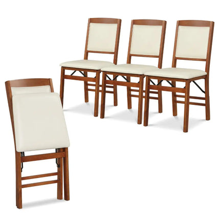 Set of 4 Folding Dining Chairs with Padded Seat and High Backrest - Walnut - Oasis Home Essentials