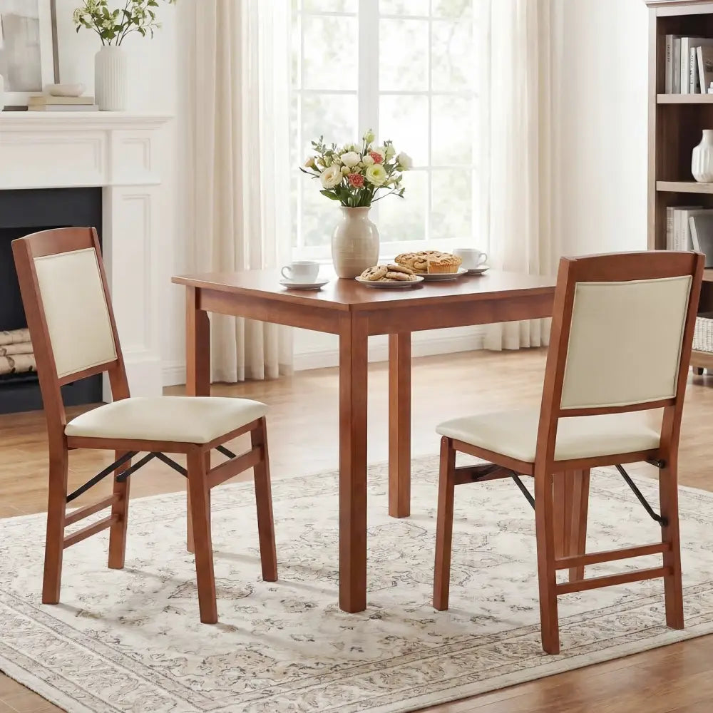 Set of 4 Folding Dining Chairs with Padded Seat and High Backrest-Walnut - Walnut - Dining Chairs