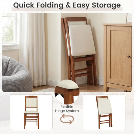 Set of 4 Folding Dining Chairs with Padded Seat and High Backrest - Walnut - Oasis Home Essentials