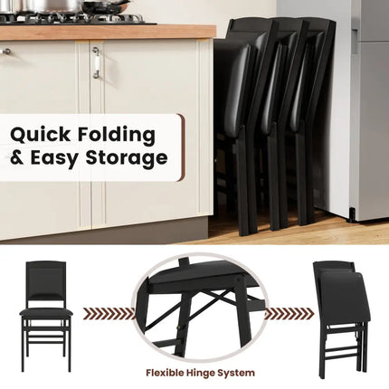 Set of 4 Folding Dining Chairs with Padded Seat and High Backrest - Black - Oasis Home Essentials