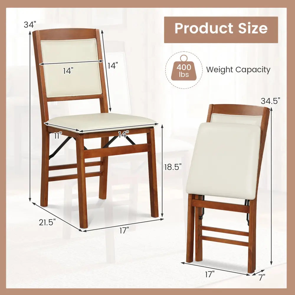 Set of 4 Folding Dining Chairs with Padded Seat and High Backrest-Walnut - Walnut - Dining Chairs
