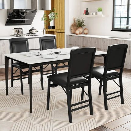 Set of 4 Folding Dining Chairs with Padded Seat and High Backrest - Black - Oasis Home Essentials