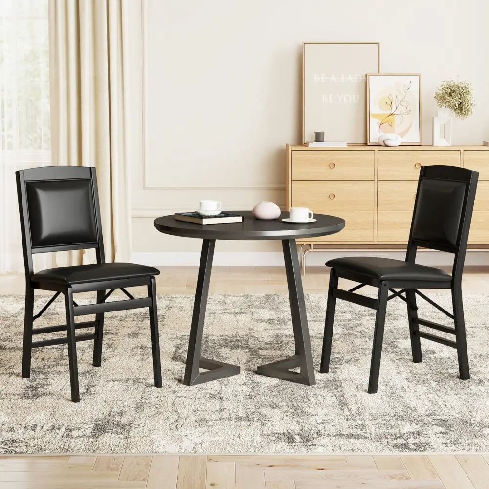 Set of 4 Folding Dining Chairs with Padded Seat and High Backrest-Black - Black - Dining Chairs