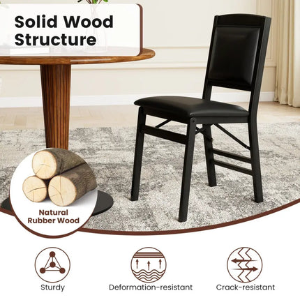 Set of 4 Folding Dining Chairs with Padded Seat and High Backrest - Black - Oasis Home Essentials