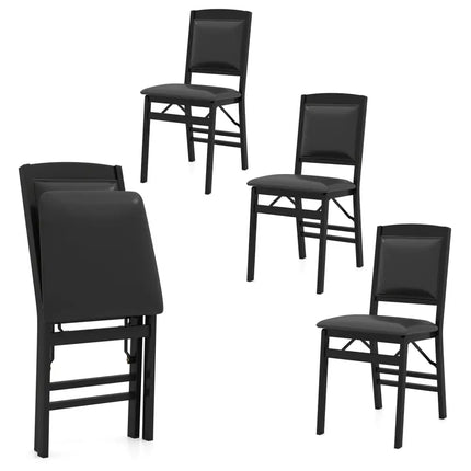 Set of 4 Folding Dining Chairs with Padded Seat and High Backrest - Black - Oasis Home Essentials