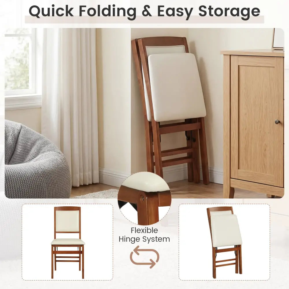 Set of 4 Folding Dining Chairs with Padded Seat and High Backrest-Walnut - Walnut - Dining Chairs