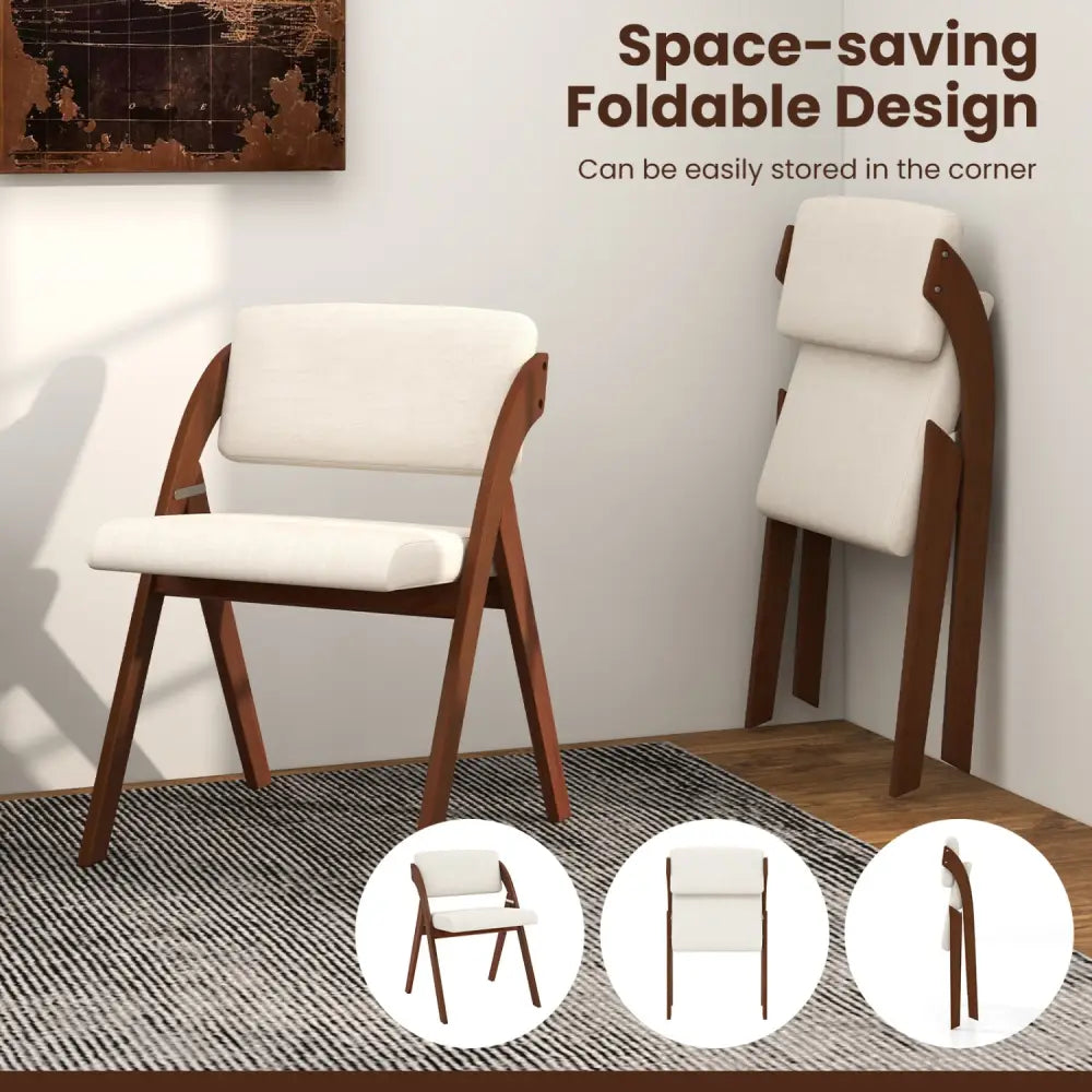 Set of 4 Folding Kitchen Dining Chairs with Rubber Wood Legs-Walnut - Walnut - Dining Chairs