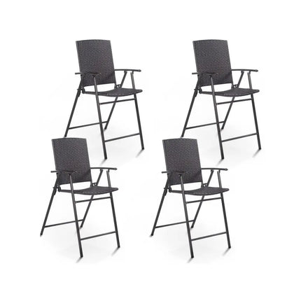 Set of 4 Folding Rattan Bar Chairs with Footrests and Armrests for Outdoors and Indoors - Brown - Patio Bar Furniture