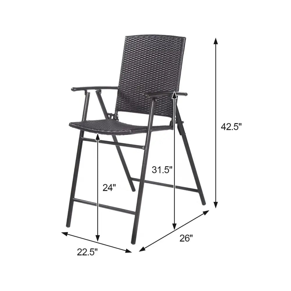 Set of 4 Folding Rattan Bar Chairs with Footrests and Armrests for Outdoors and Indoors - Brown - Patio Bar Furniture