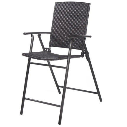 Set of 4 Folding Rattan Bar Chairs with Footrests and Armrests for Outdoors and Indoors - Brown - Patio Bar Furniture