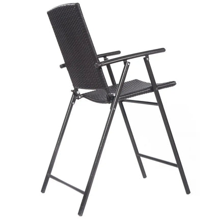 Set of 4 Folding Rattan Bar Chairs with Footrests and Armrests for Outdoors and Indoors - Brown - Patio Bar Furniture