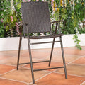 Set of 4 Folding Rattan Bar Chairs with Footrests and Armrests for Outdoors and Indoors - Brown - Patio Bar Furniture