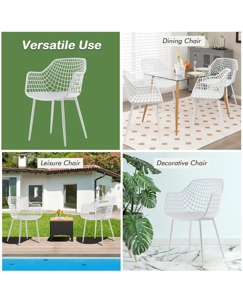 Set of 4 Heavy Duty Modern Dining Chair with Airy Hollow Backrest-White - White - Dining Chairs
