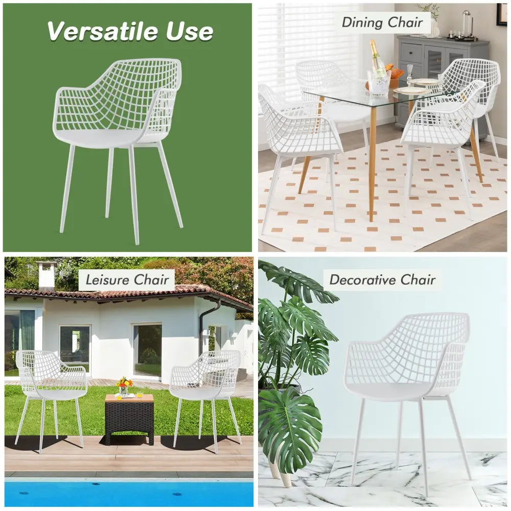 Set of 4 Heavy Duty Modern Dining Chair with Airy Hollow Backrest-White - White - Dining Chairs