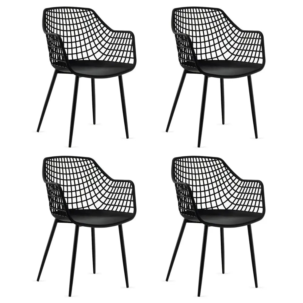 Set of 4 Heavy Duty Modern Dining Chair with Airy Hollow Backrest-Black - Black - Dining Chairs