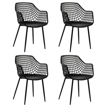 Set of 4 Heavy Duty Modern Dining Chair with Airy Hollow Backrest-Black - Black - Dining Chairs