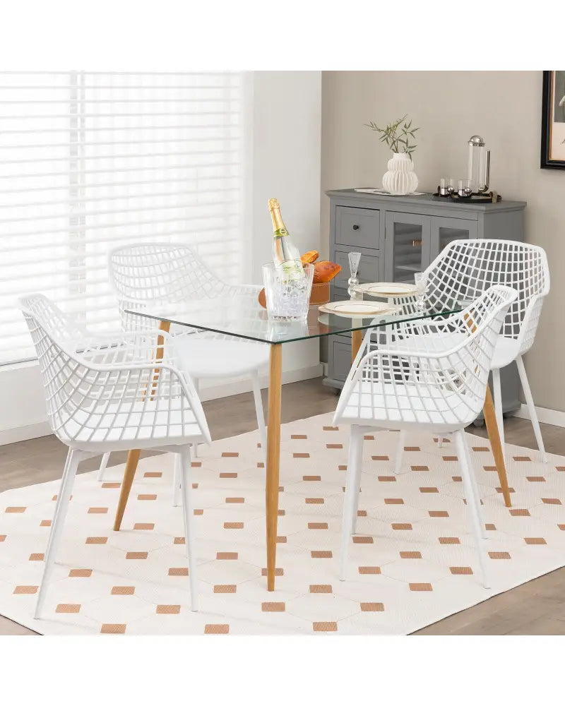 Set of 4 Heavy Duty Modern Dining Chair with Airy Hollow Backrest-White - White - Dining Chairs
