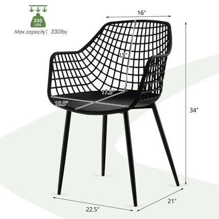 Set of 4 Heavy Duty Modern Dining Chair with Airy Hollow Backrest-Black - Black - Dining Chairs