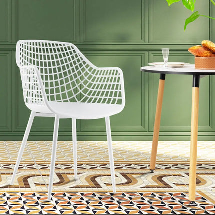 Set of 4 Heavy Duty Modern Dining Chair with Airy Hollow Backrest-White - White - Dining Chairs