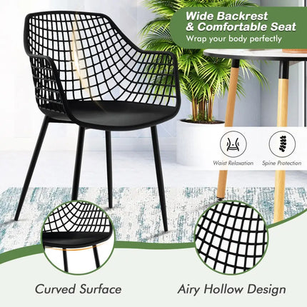 Set of 4 Heavy Duty Modern Dining Chair with Airy Hollow Backrest-Black - Black - Dining Chairs
