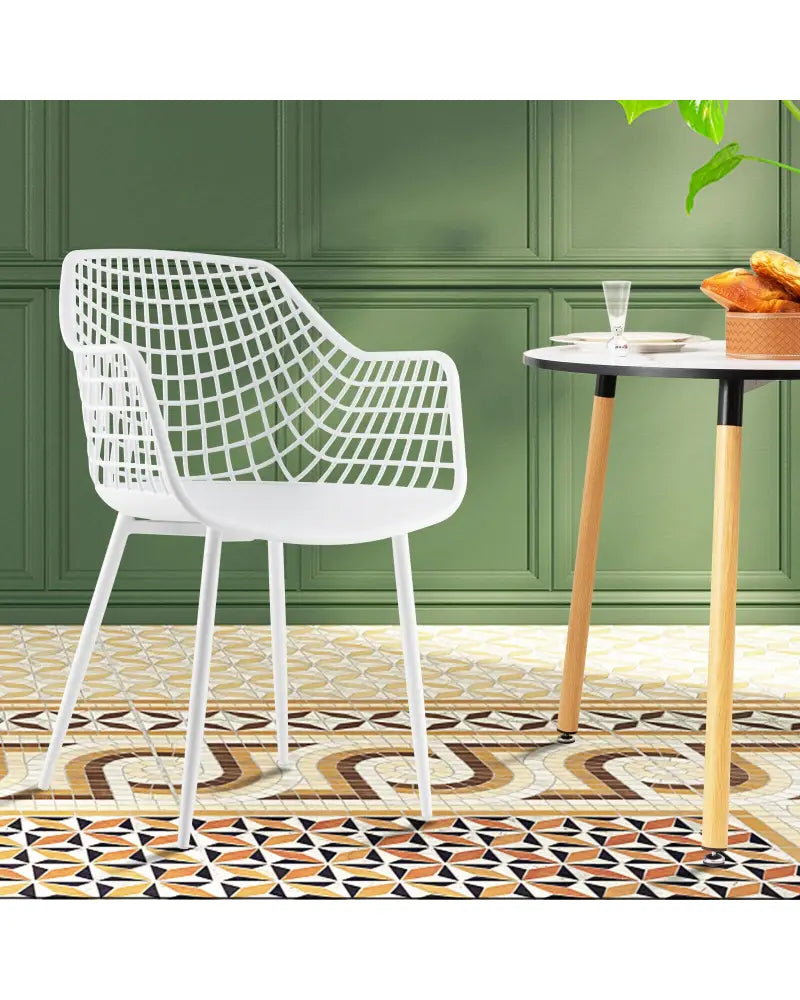 Set of 4 Heavy Duty Modern Dining Chair with Airy Hollow Backrest-White - White - Dining Chairs