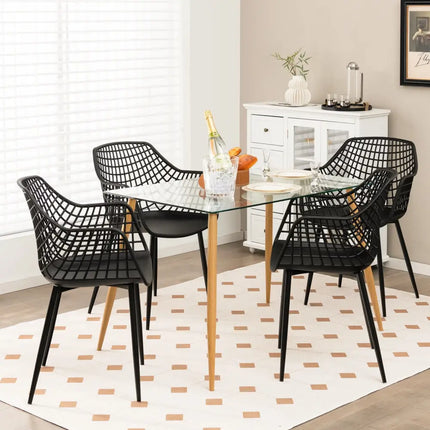 Set of 4 Heavy Duty Modern Dining Chair with Airy Hollow Backrest-Black - Black - Dining Chairs