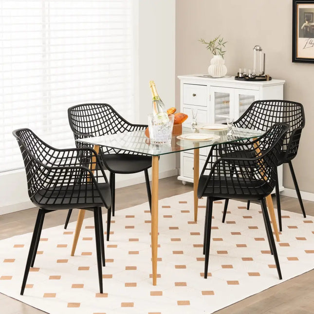 Set of 4 Heavy Duty Modern Dining Chair with Airy Hollow Backrest-Black - Black - Dining Chairs