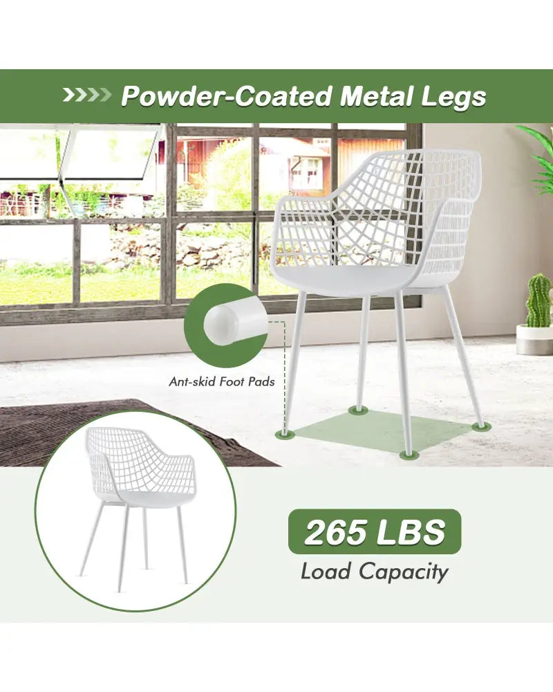 Set of 4 Heavy Duty Modern Dining Chair with Airy Hollow Backrest-White - White - Dining Chairs